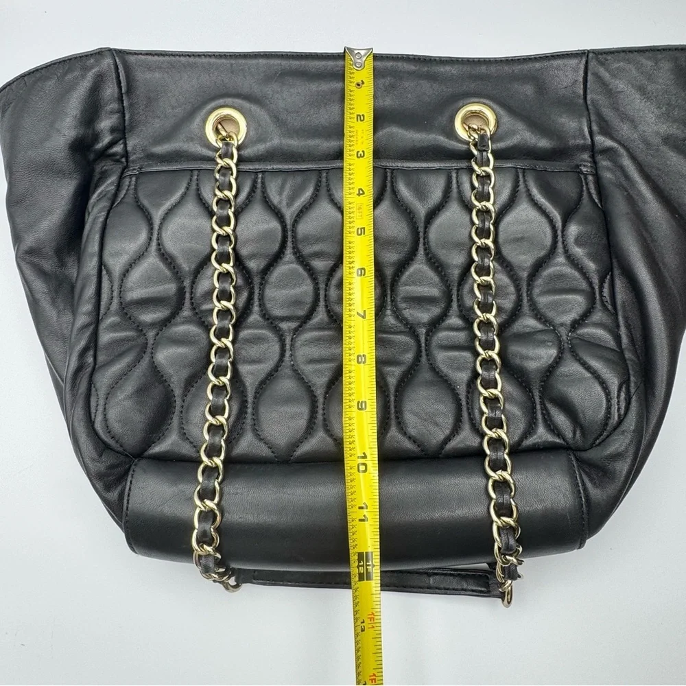 Talbots Quilted Genuine Leather Slouch Bag Tote Chain Strap Black - Picture 12 of 16